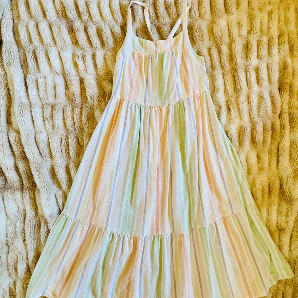 Cat & Jack Pastel Striped Tiered Maxi Dress - Pink, Yellow, Green, Blue